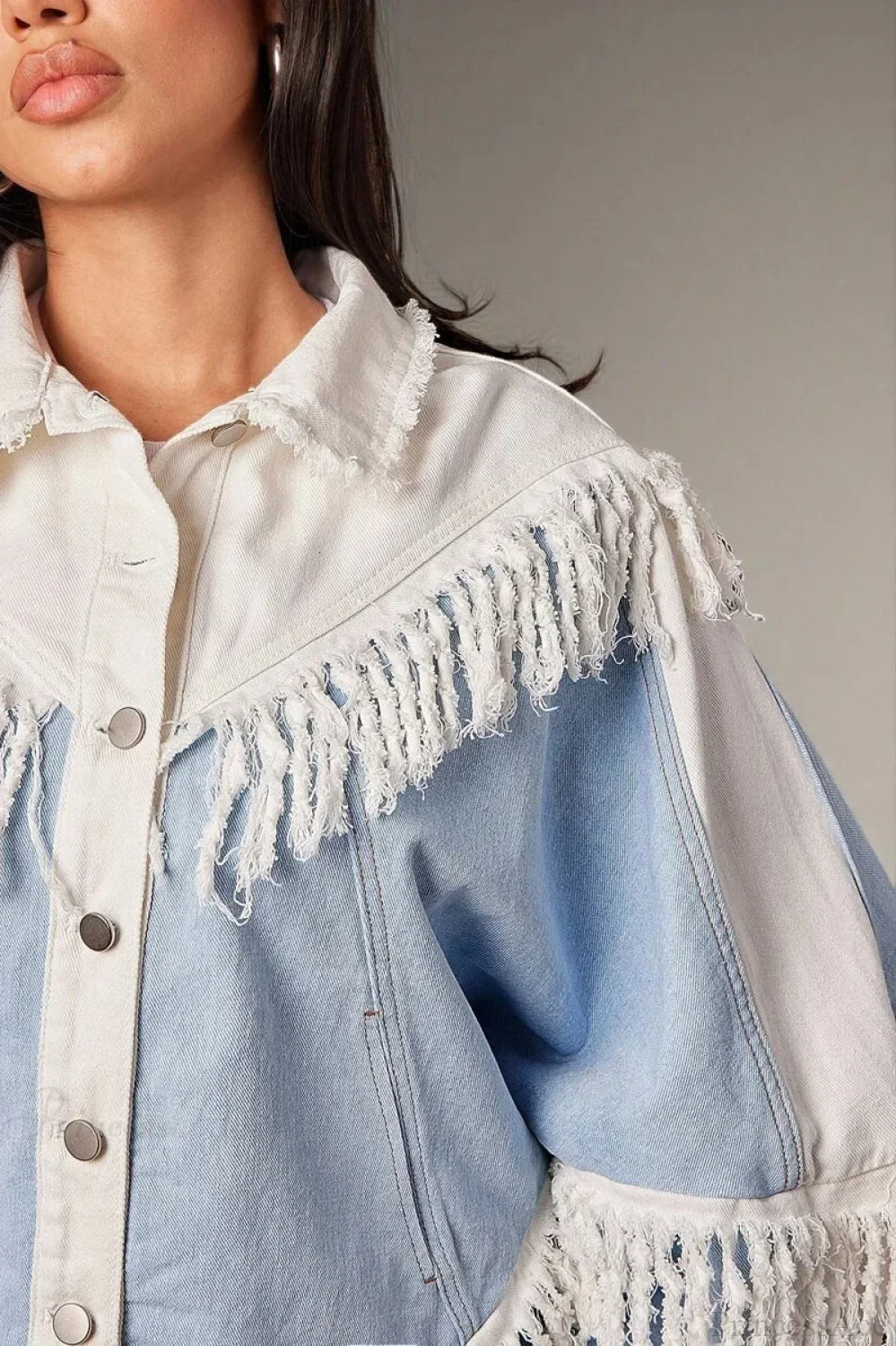 Fringe Paneled Denim Chic Jacket - Image 4