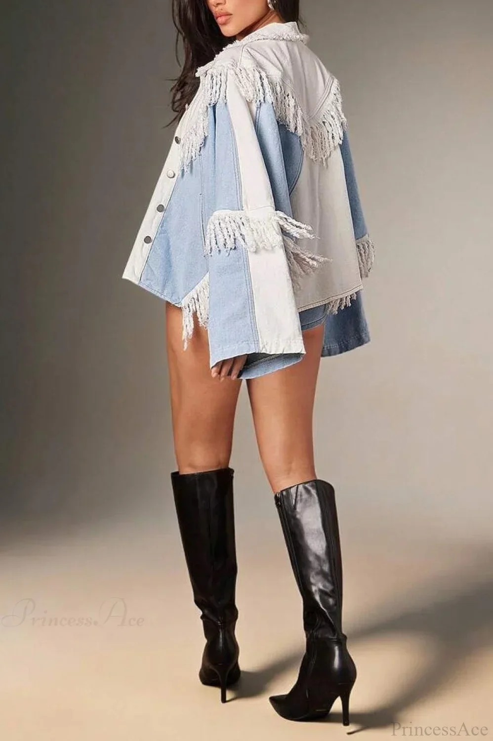 Fringe Paneled Denim Chic Jacket - Image 5