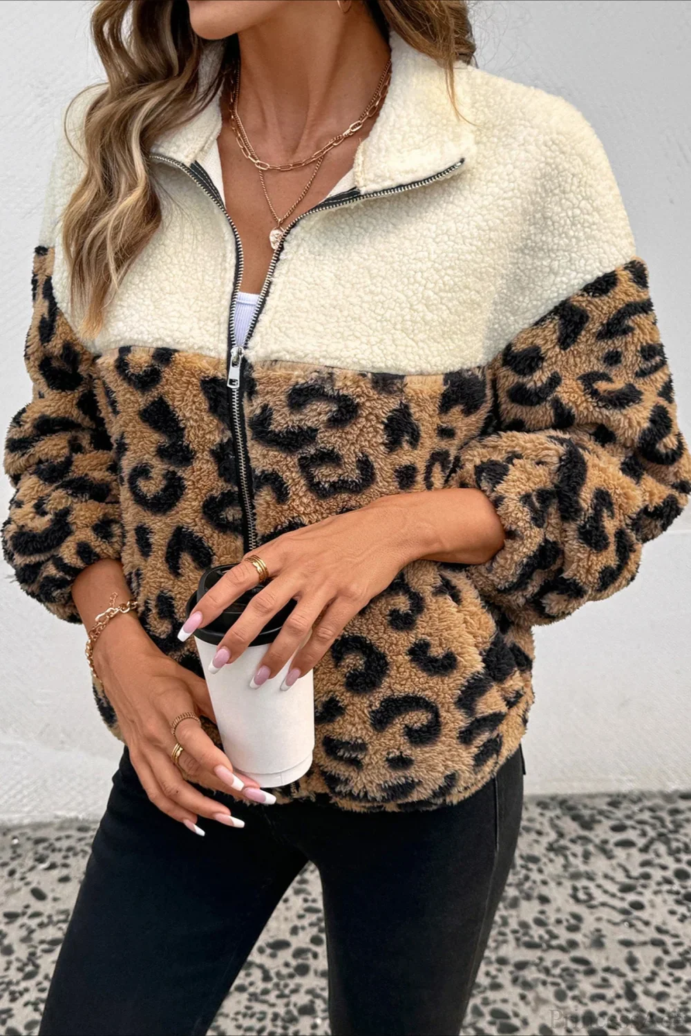 Furry Leopard Warm Turn-Down Collar Coat - Image 3