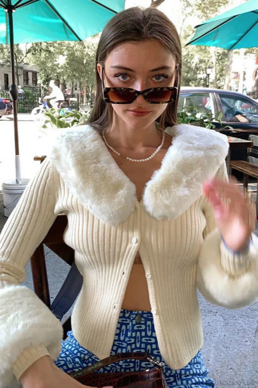 Fuzzy Collar Knit Long Sleeve Cardigan - Image 2