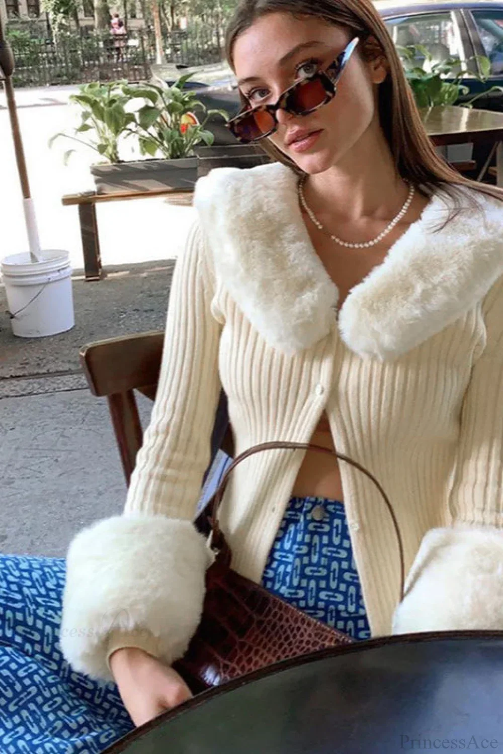 Fuzzy Collar Knit Long Sleeve Cardigan - Image 3