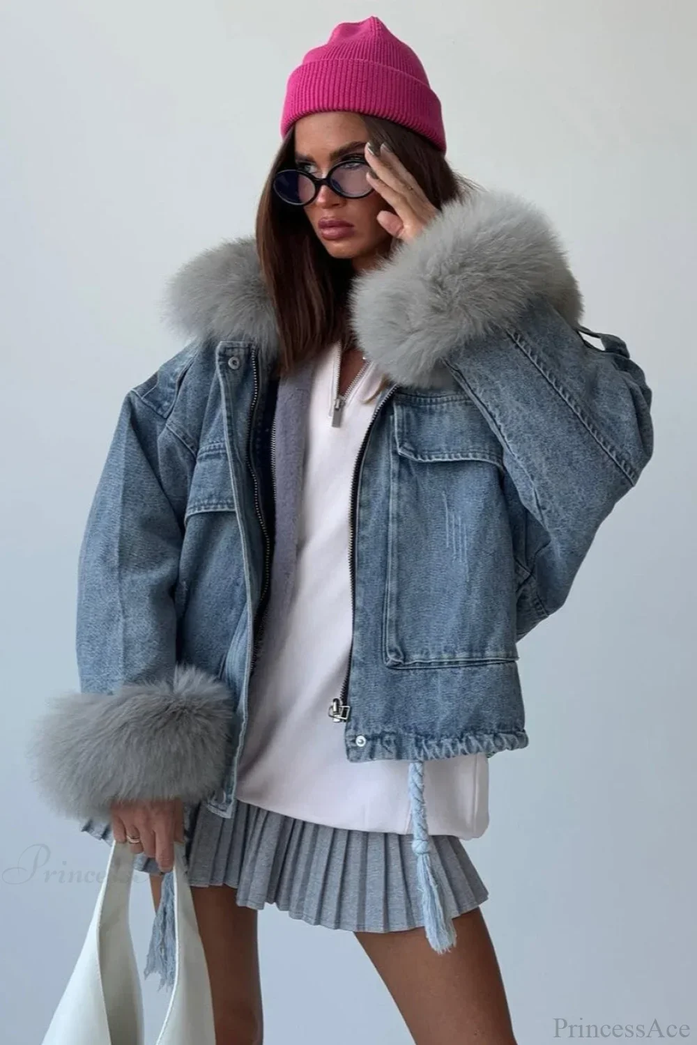 Fuzzy Denim Loose Street Large Pocket Jacket - Image 2