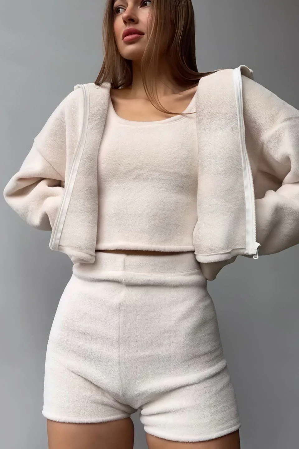 Fuzzy Solid Cardigan Tank Three Piece Set - Image 4