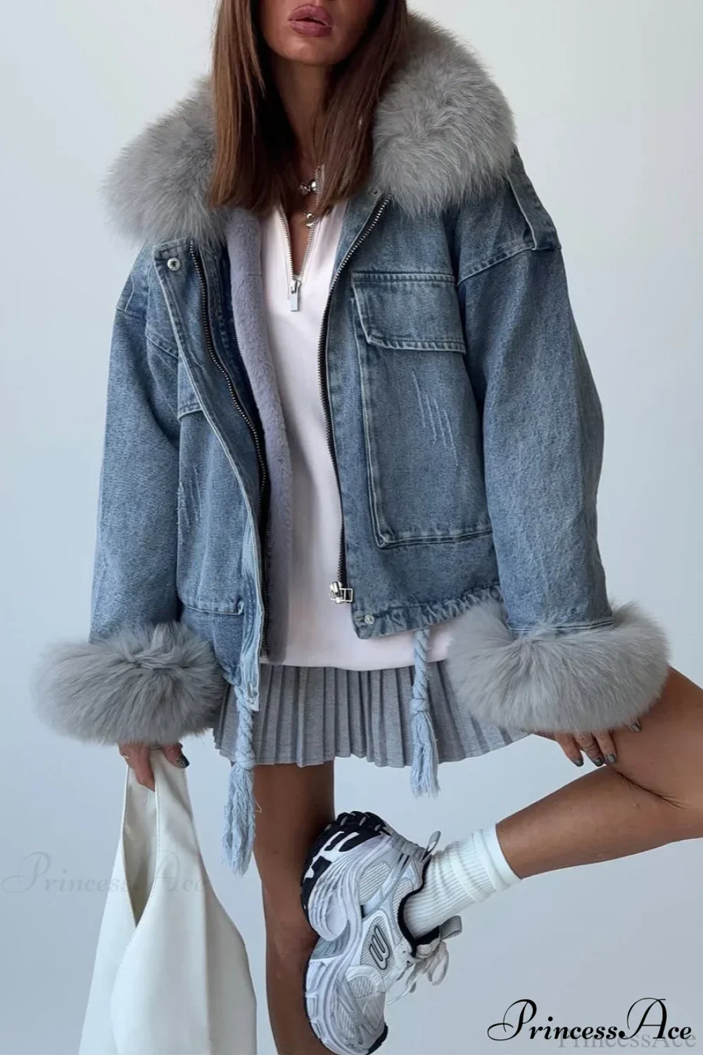 Fuzzy Trim Denim Retro Loose Versatile Coat - Image 2