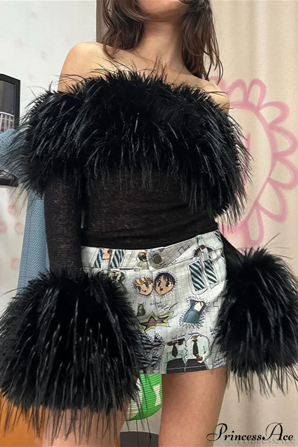 Fuzzy Trimmed Solid Short Long Sleeve Tee - Image 3