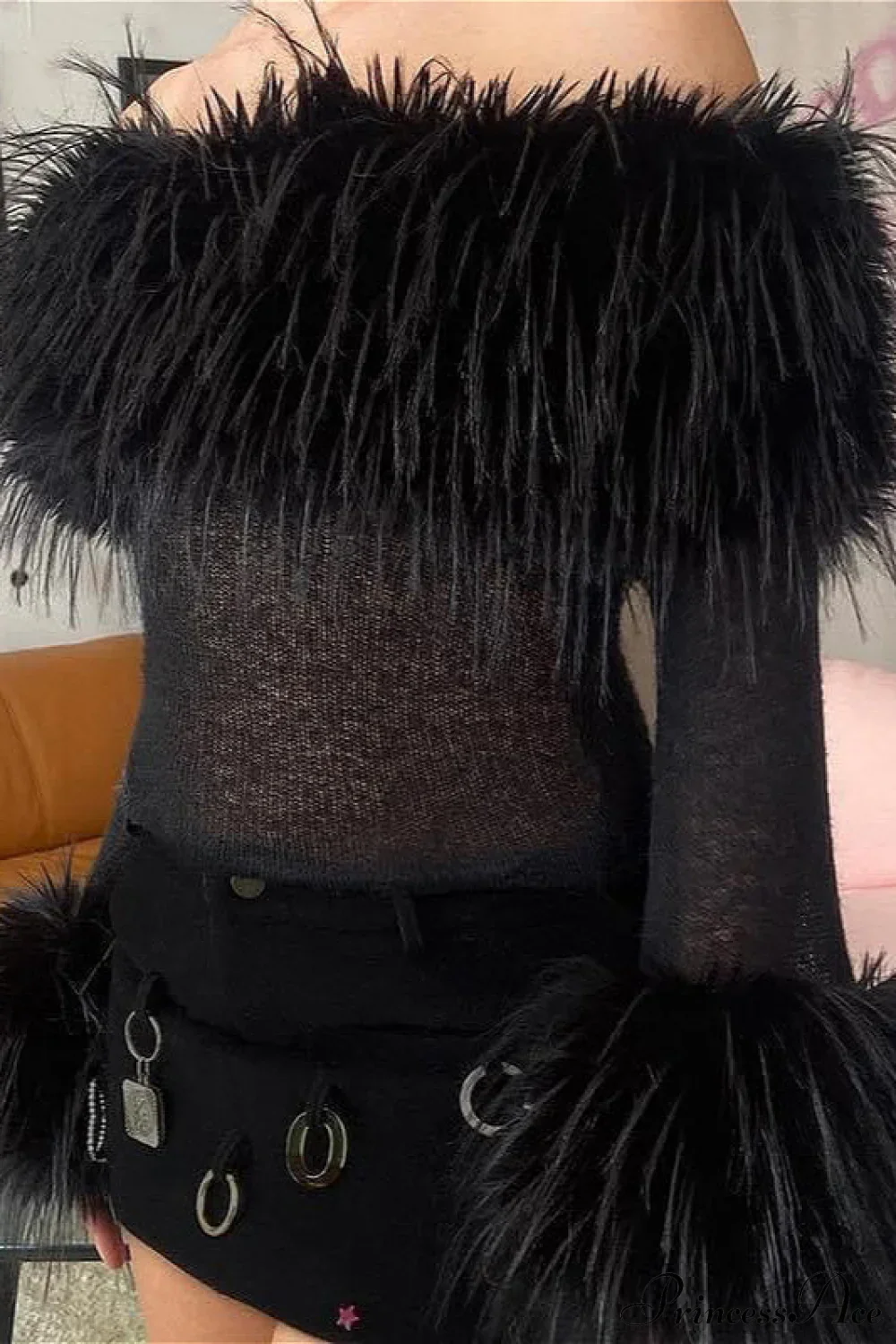 Fuzzy Trimmed Solid Short Long Sleeve Tee - Image 4