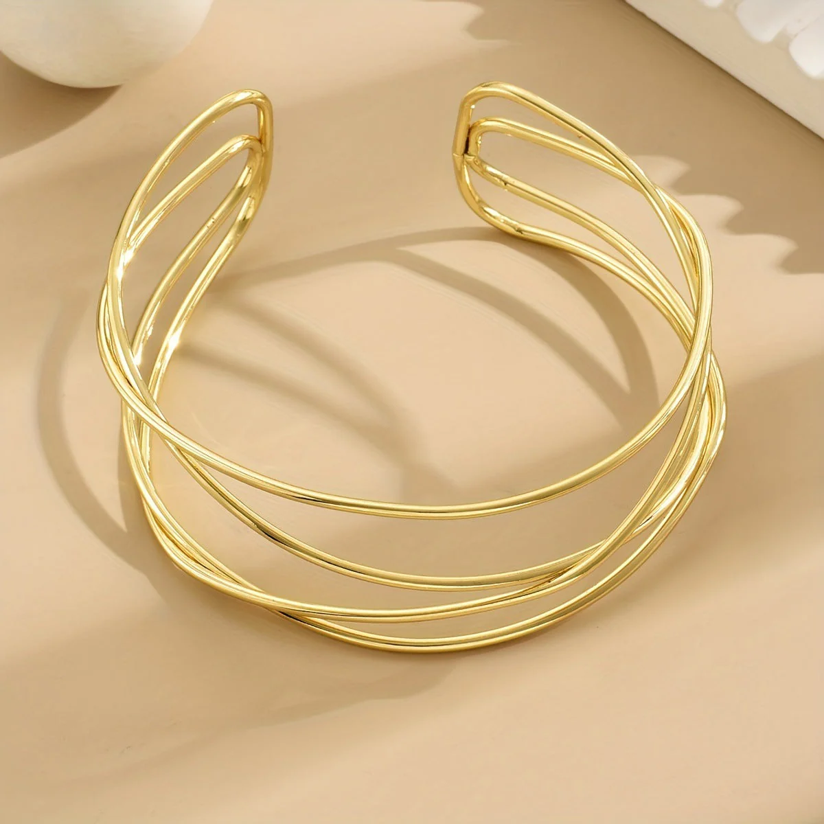Geometric Hollow Minimalist Open Bracelet - Image 3