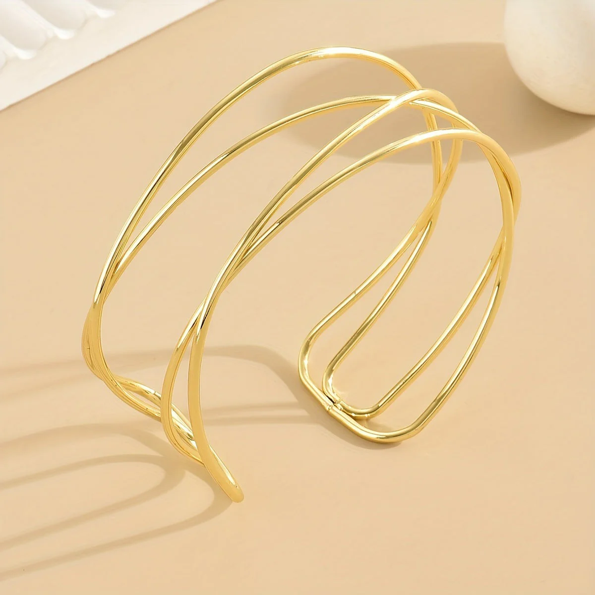 Geometric Hollow Minimalist Open Bracelet - Image 5