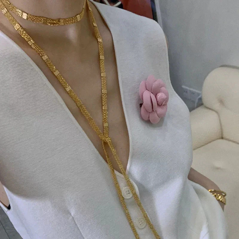 Gold Square Tassel Long Layered NeckLace - Image 2