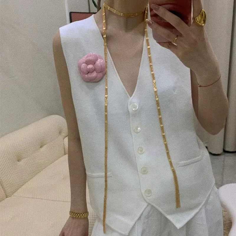 Gold Square Tassel Long Layered NeckLace - Image 3