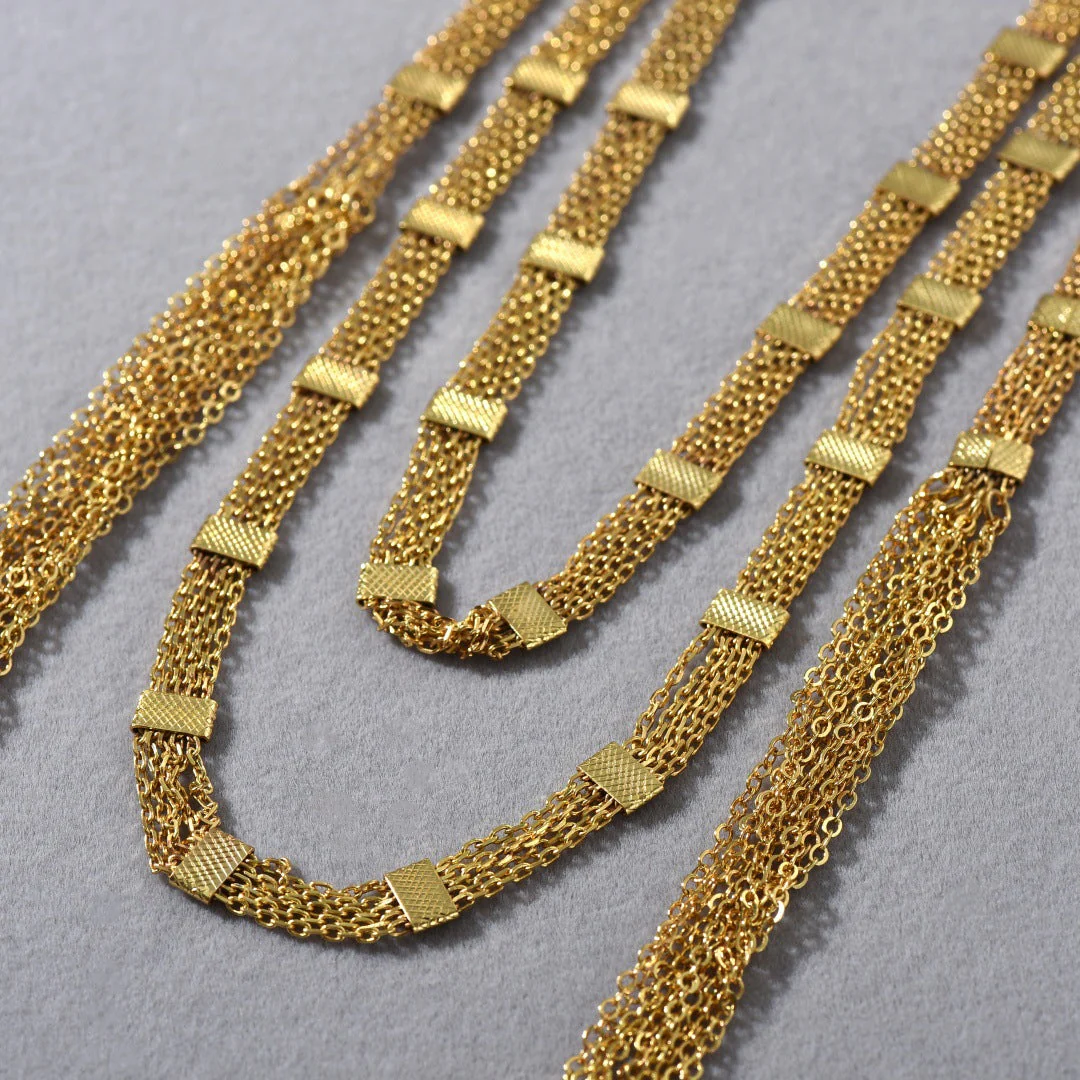 Gold Square Tassel Long Layered NeckLace - Image 5