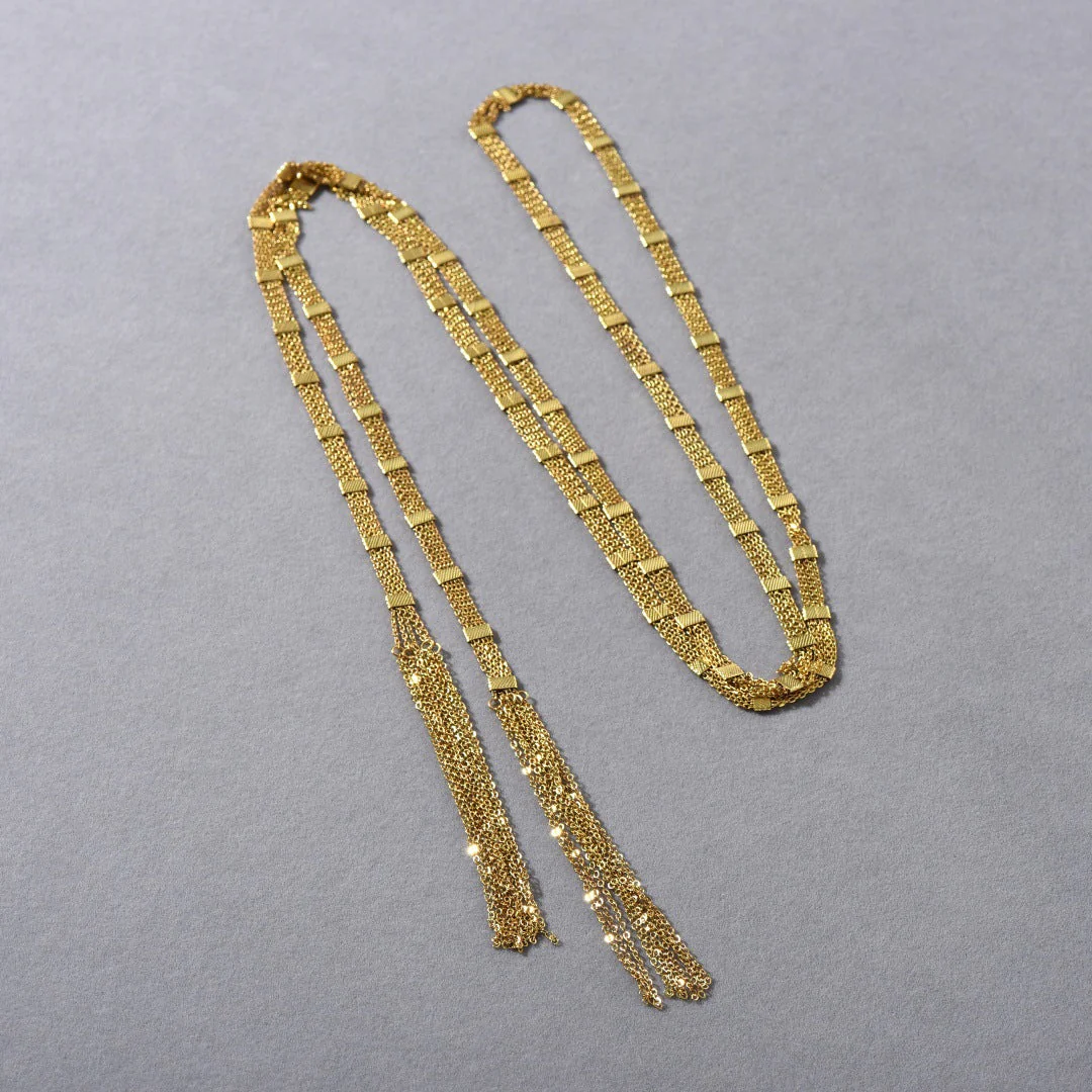Gold Square Tassel Long Layered NeckLace - Image 6