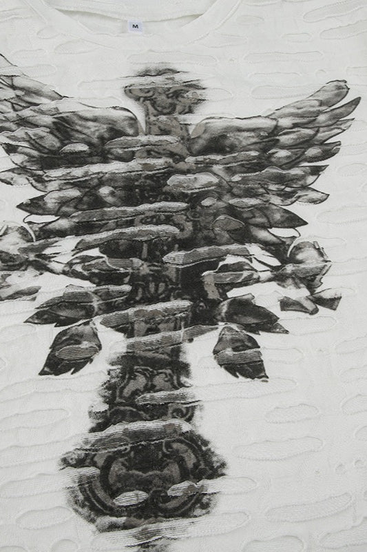 Gothic Dark Print Ripped Slim T-shirt - Image 5