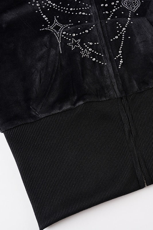 Gothic Rhinestone Fur Paneled Slim Hoodie - Image 8