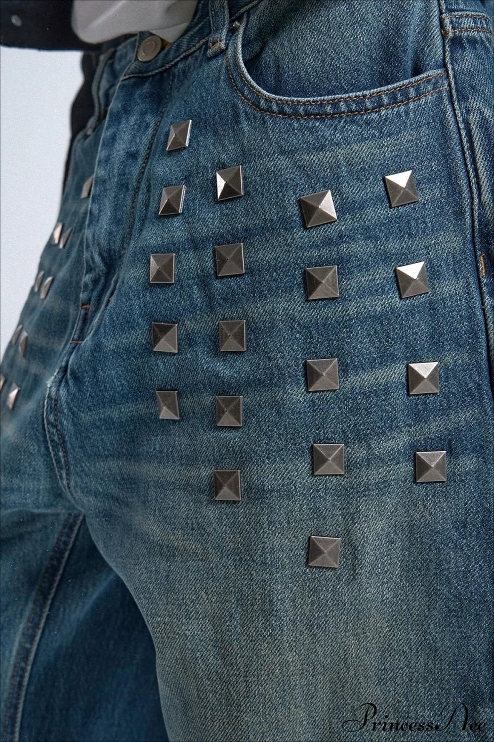 Gothic Streetwear Riveted Loose Jeans - Image 4