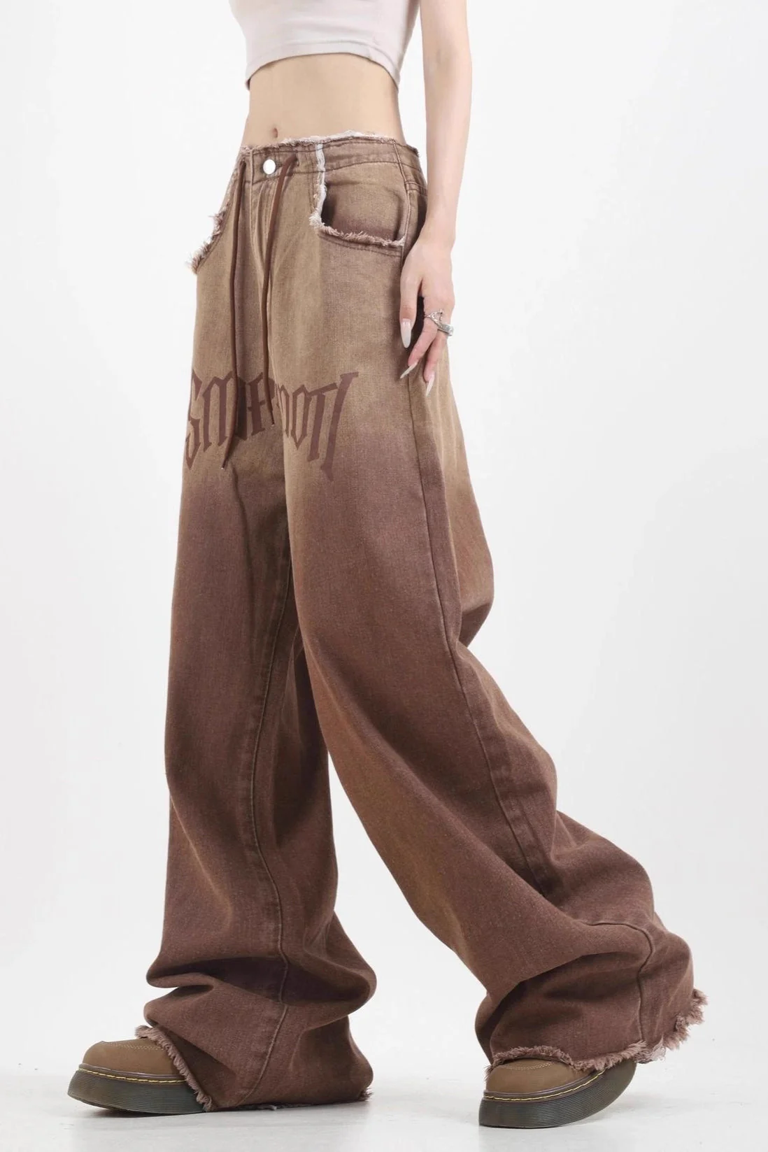 Gradient High Waist Vintage Wide Leg Frayed Jeans - Image 3