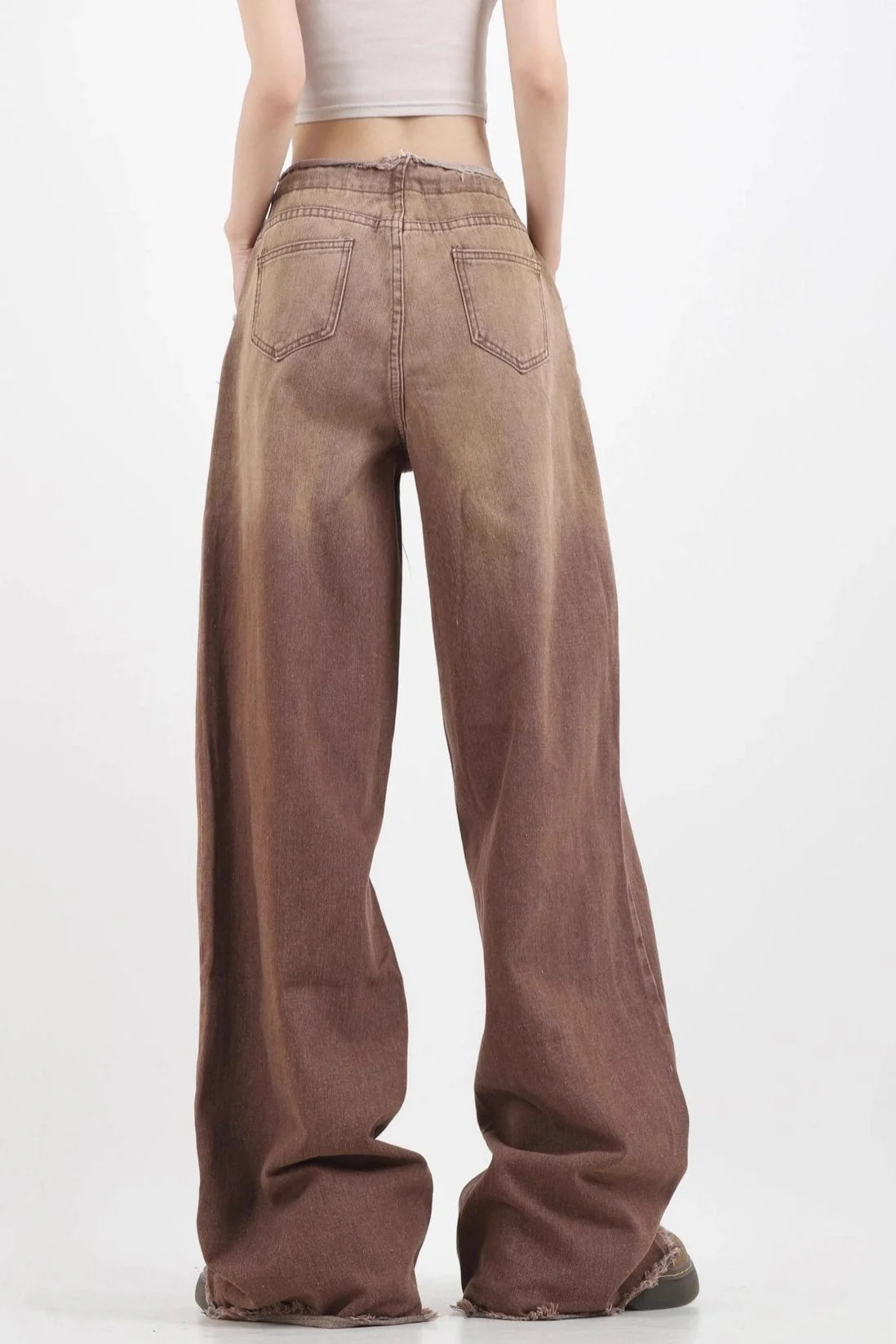 Gradient High Waist Vintage Wide Leg Frayed Jeans - Image 4