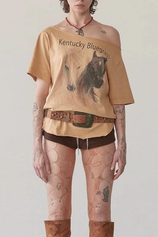 Graphic Print Asymmetrical Neck Short Sleeve Blouse - Image 6