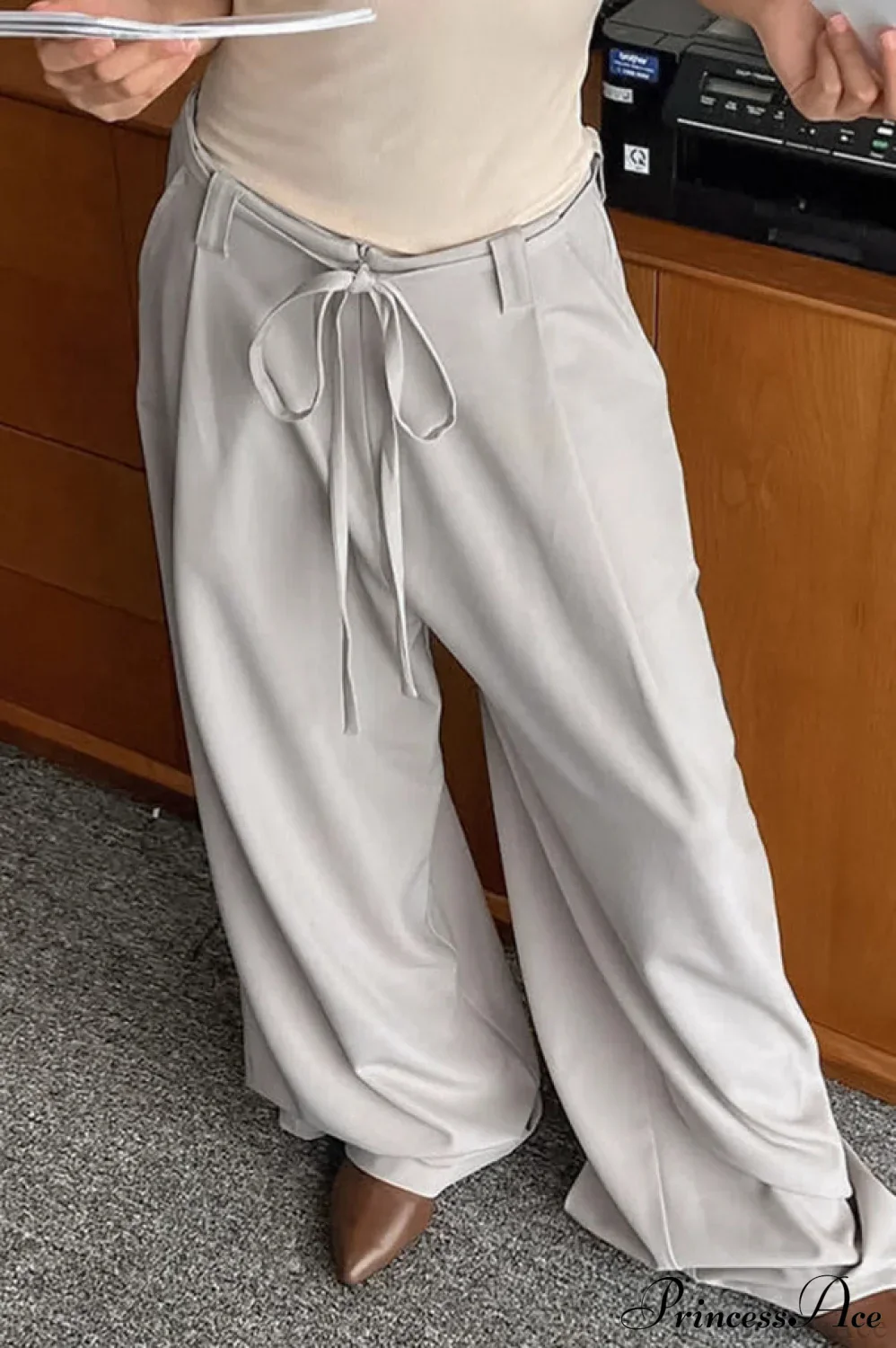 Gray Blazer Style Wide Leg Pleated Pants - Image 2