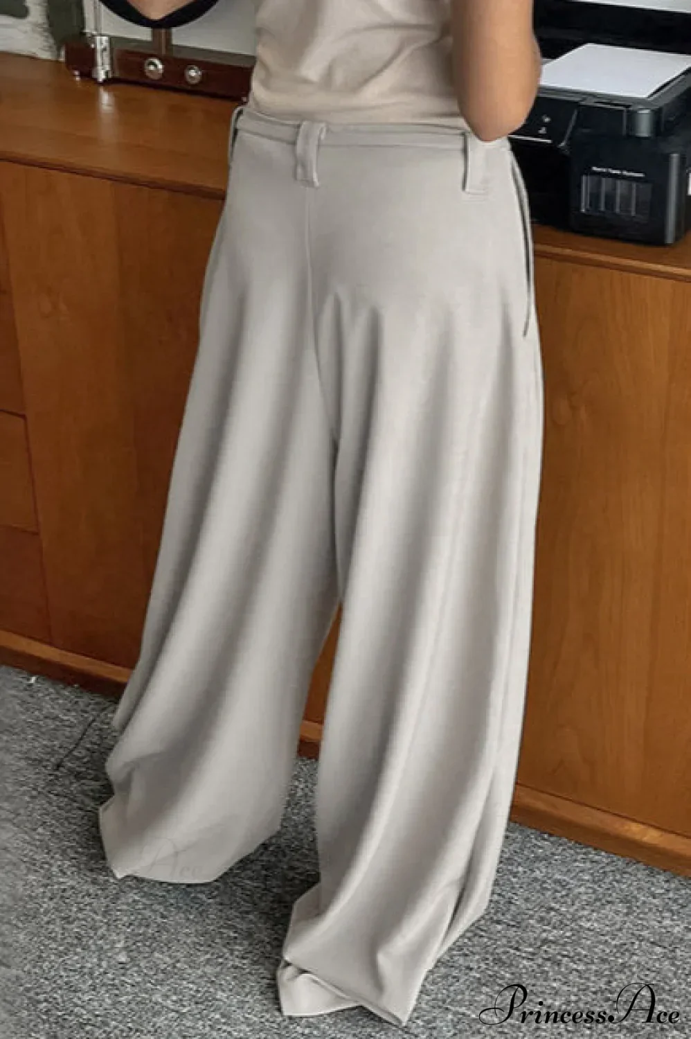 Gray Blazer Style Wide Leg Pleated Pants - Image 3