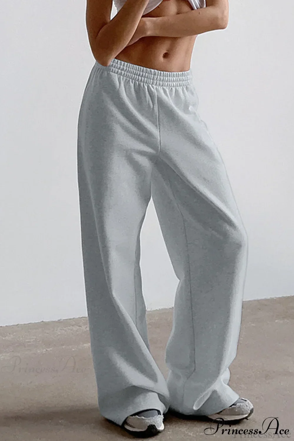 Gray Loose Wide Leg Low Waist Sweat Pants - Image 4