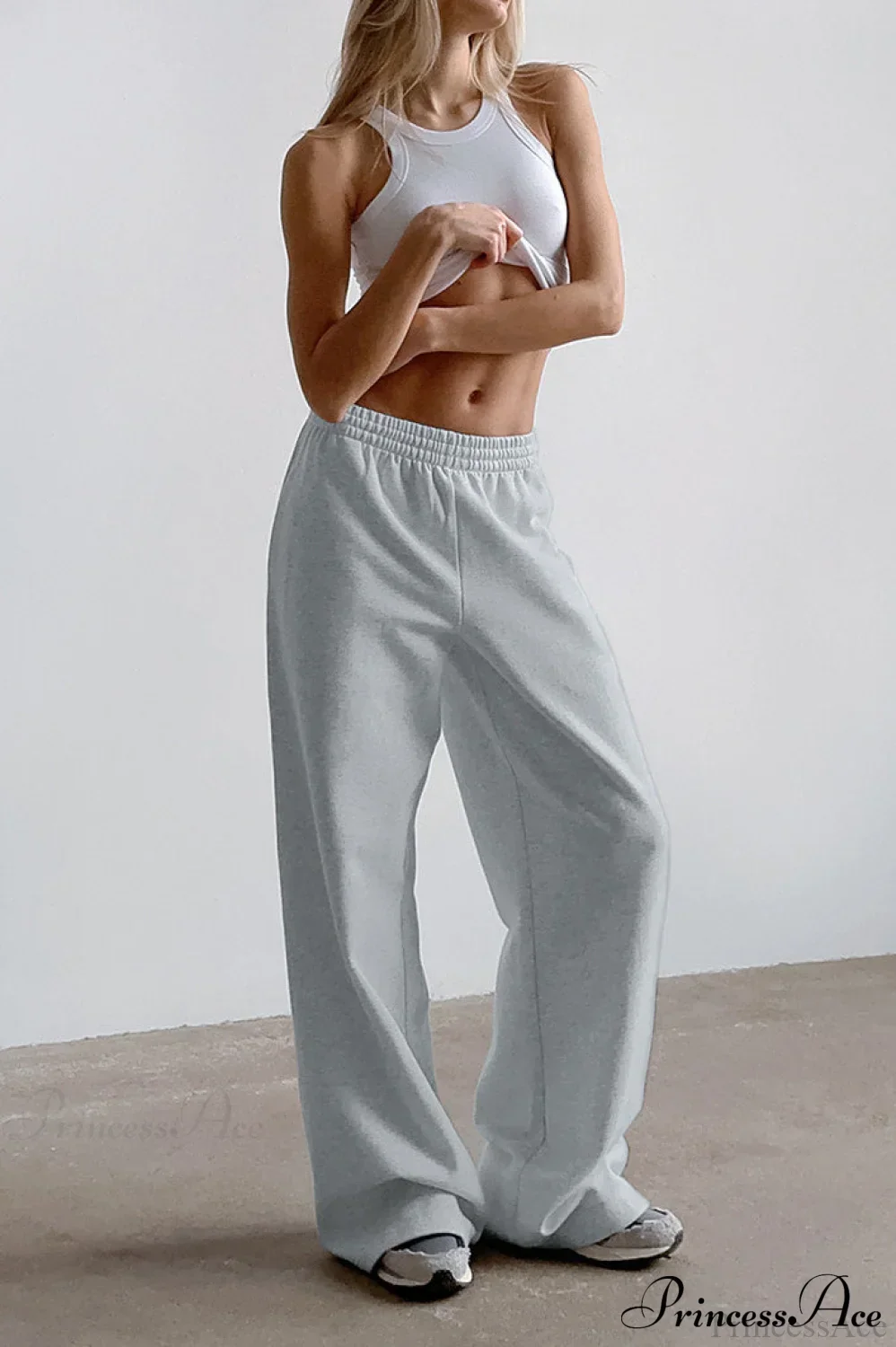 Gray Loose Wide Leg Low Waist Sweat Pants - Image 6