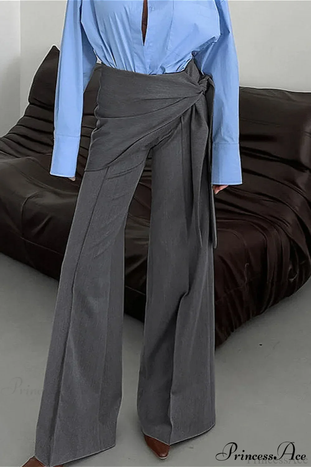 Gray Wide Leg High Waist Blazer Pants - Image 2