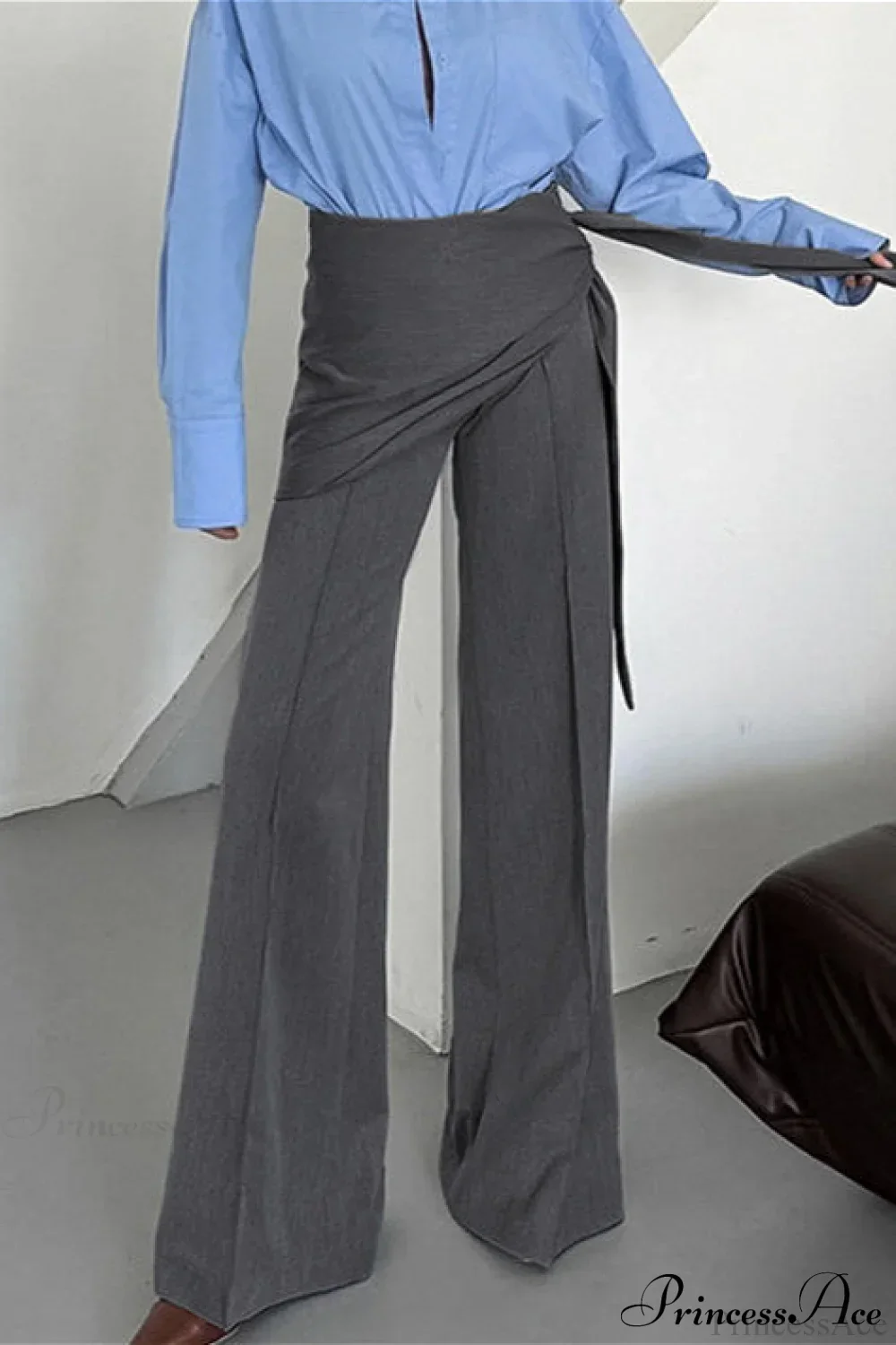 Gray Wide Leg High Waist Blazer Pants - Image 3