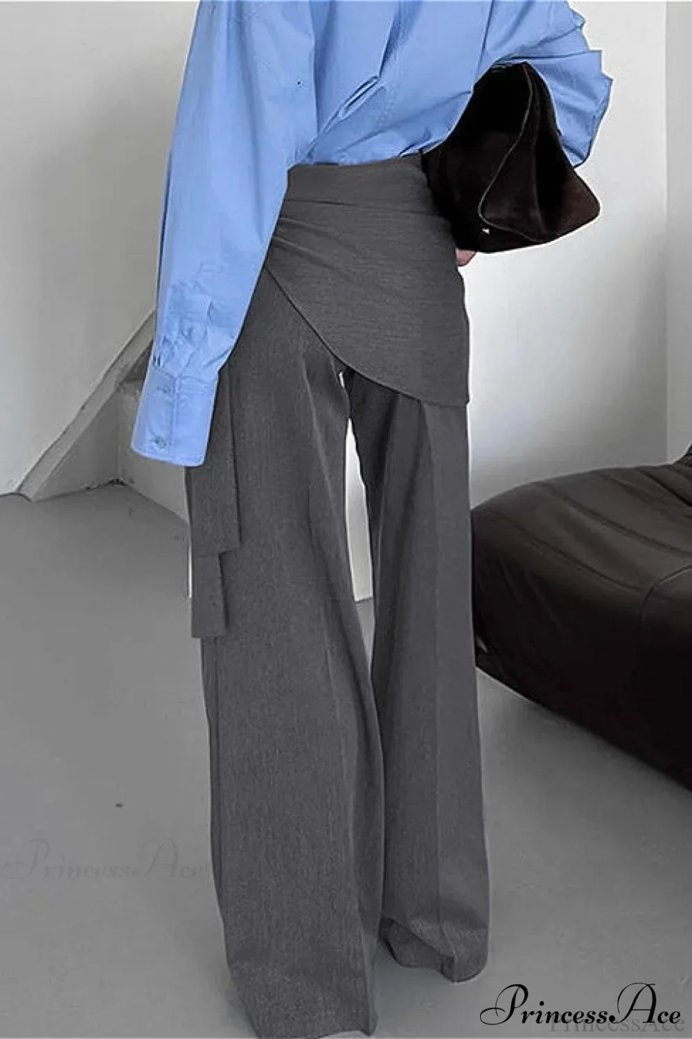 Gray Wide Leg High Waist Blazer Pants - Image 4