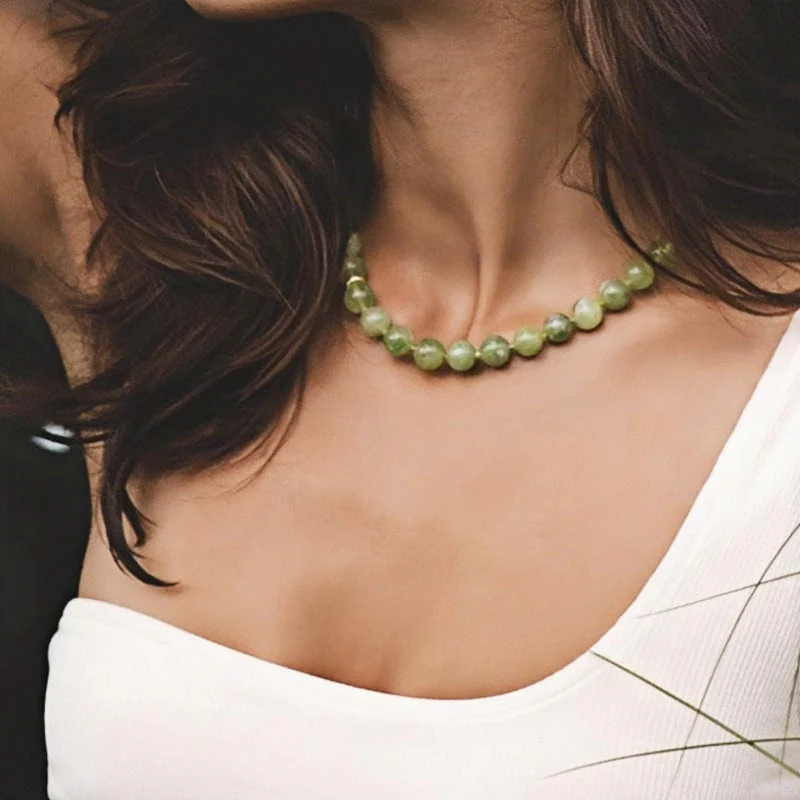 Green Natural Stone Round Beaded NeckLace - Image 2