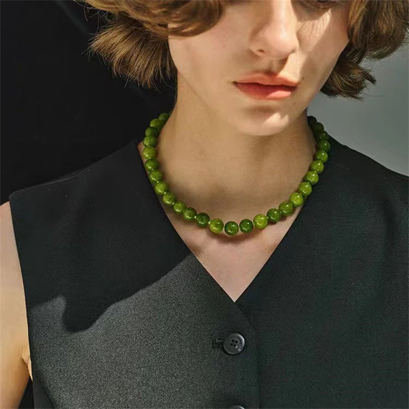 Green Natural Stone Round Beaded NeckLace - Image 3
