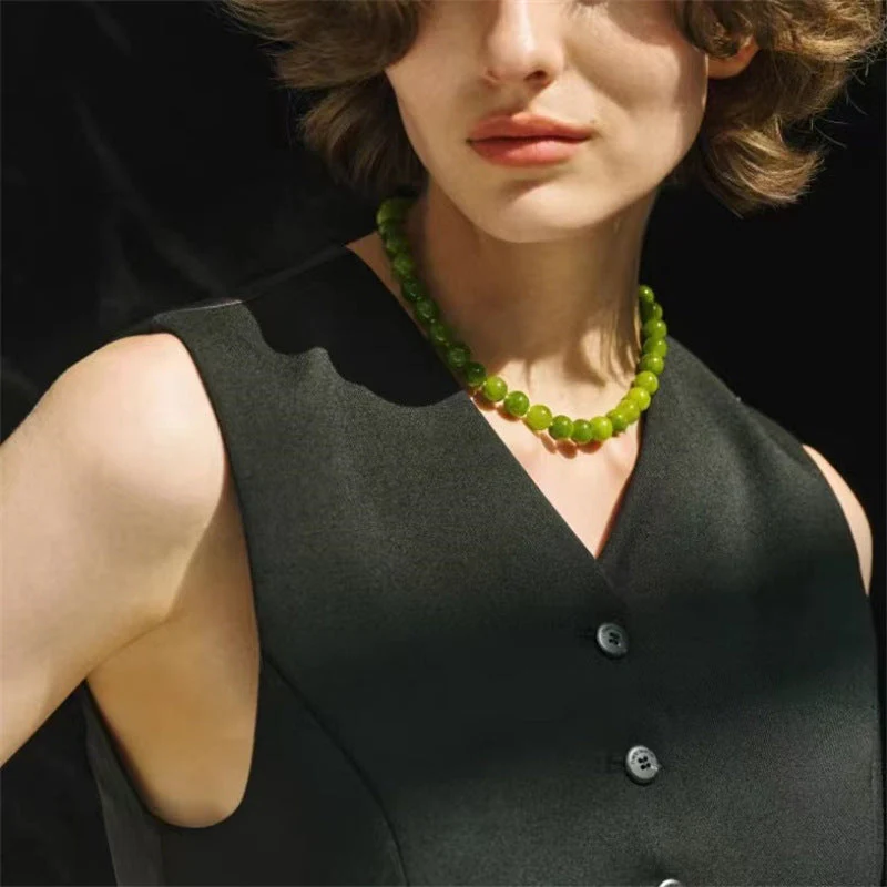 Green Natural Stone Round Beaded NeckLace - Image 4