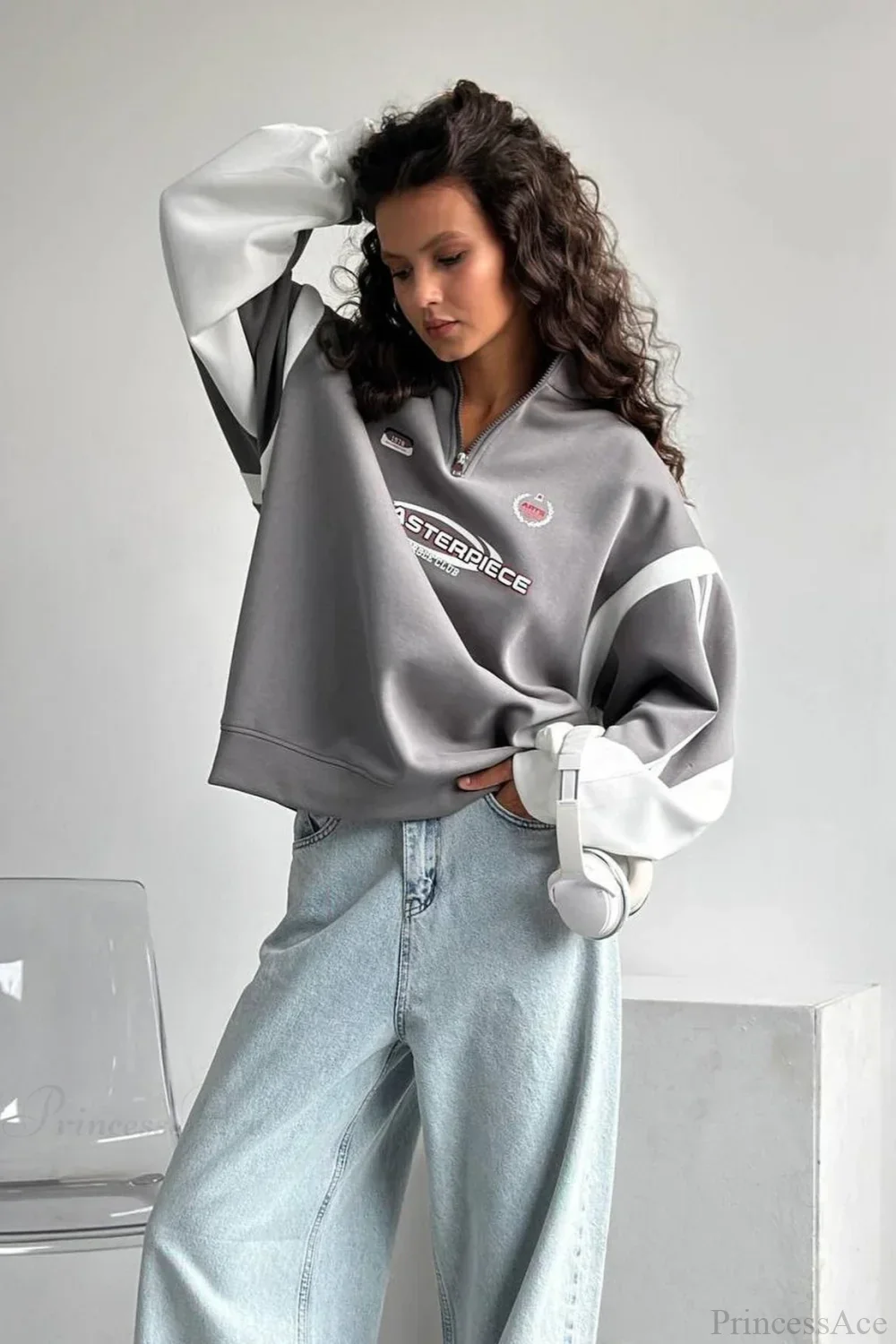 Half-Zip Stand Collar Letter Print Hoodie - Image 2