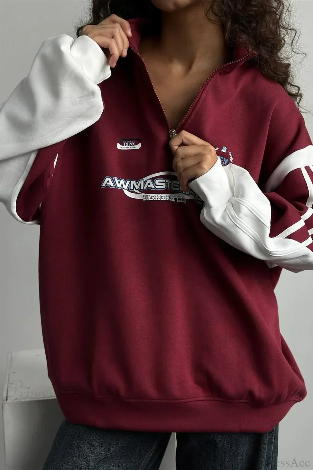 Half-Zip Stand Collar Letter Print Hoodie - Image 3