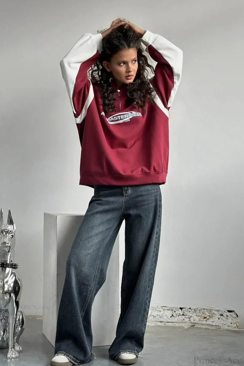 Half-Zip Stand Collar Letter Print Hoodie - Image 4