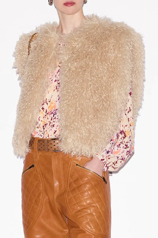 Halter Cut Out Back Shearling Collar Vest - Image 3