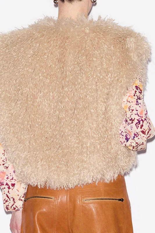 Halter Cut Out Back Shearling Collar Vest - Image 4