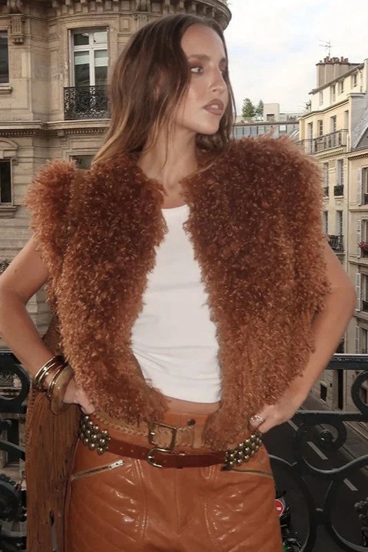Halter Cut Out Back Shearling Collar Vest - Image 5