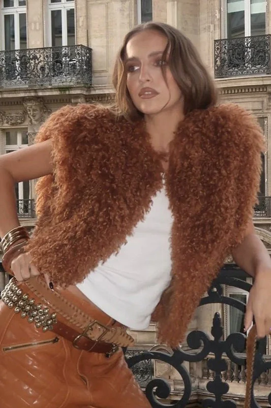 Halter Cut Out Back Shearling Collar Vest - Image 6