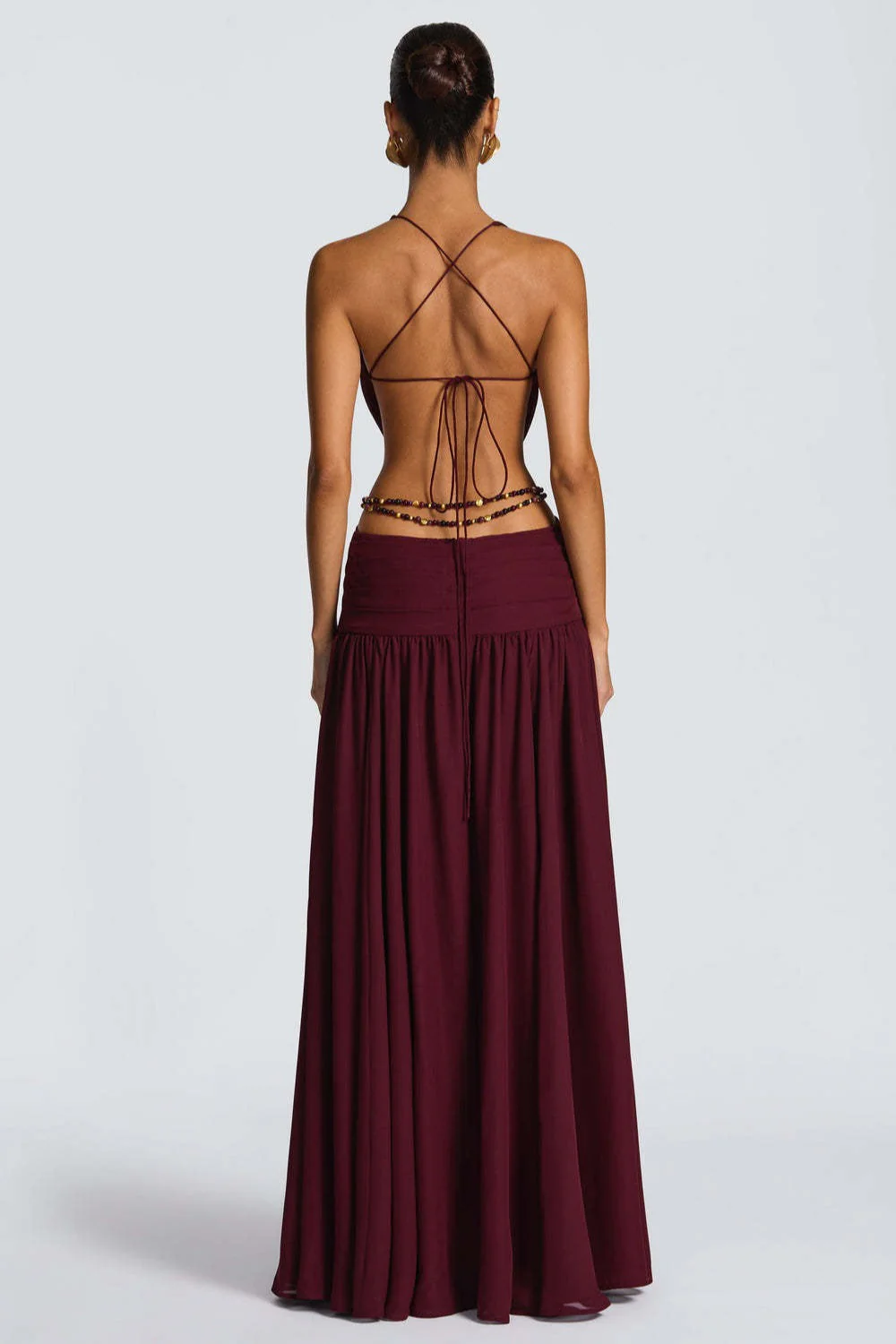 Halter Deep V Tie Backless High Slit Maxi Dress - Image 5