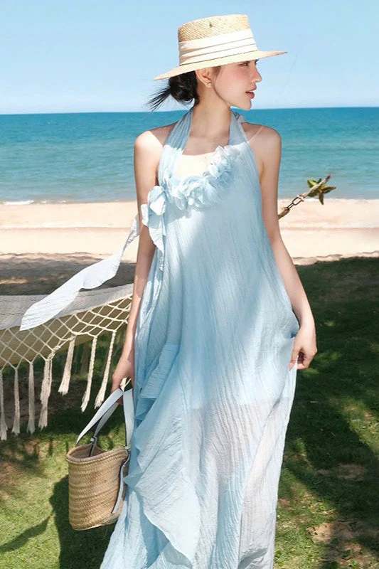 Halter Elegant Slim 3D Floral Maxi Dress - Image 10