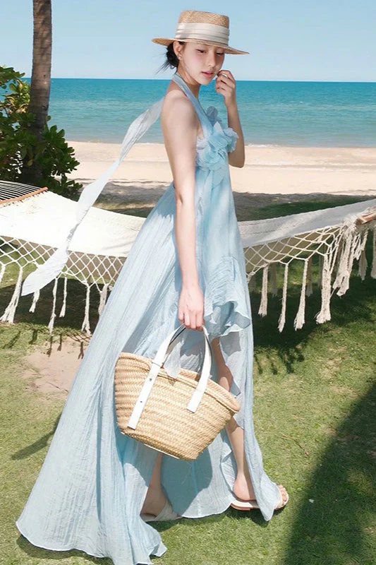 Halter Elegant Slim 3D Floral Maxi Dress - Image 11