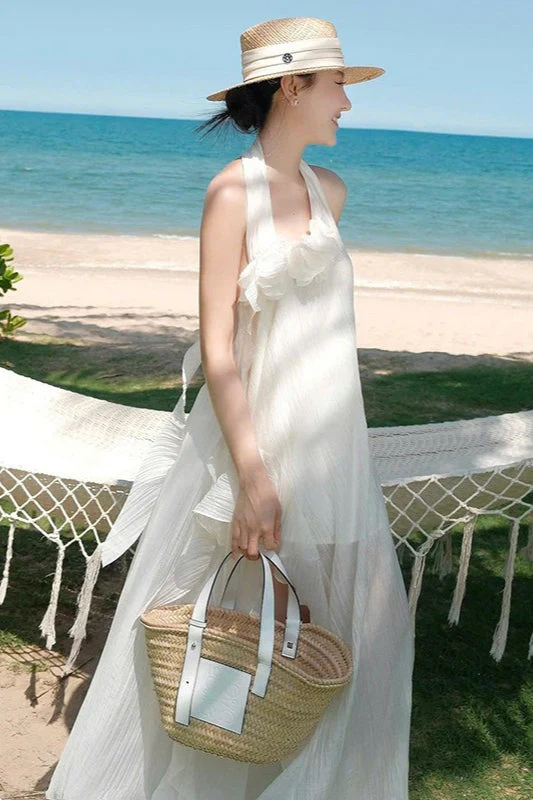 Halter Elegant Slim 3D Floral Maxi Dress - Image 2