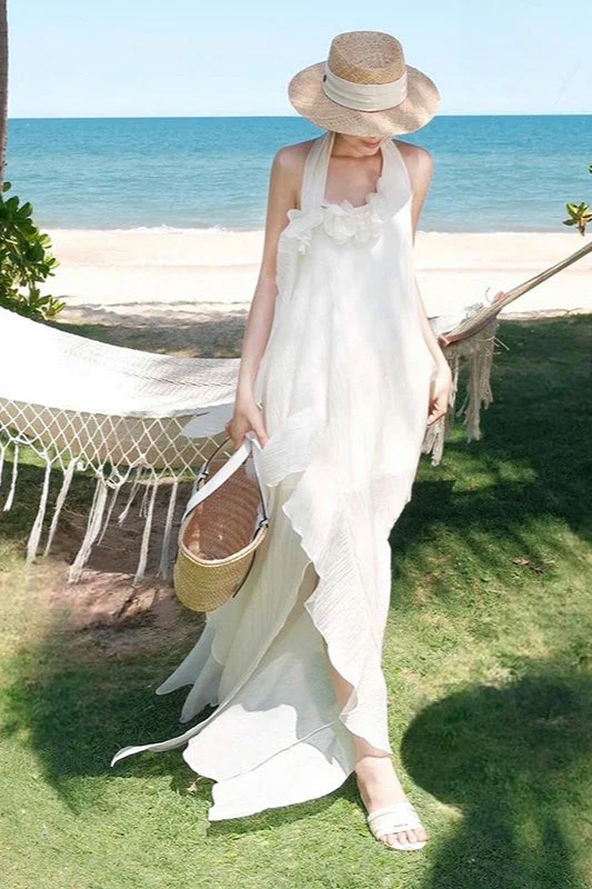 Halter Elegant Slim 3D Floral Maxi Dress - Image 3