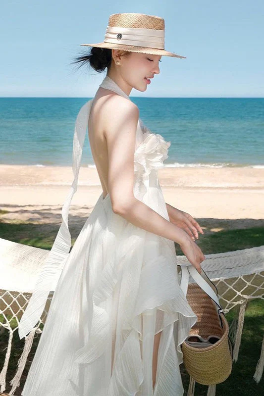 Halter Elegant Slim 3D Floral Maxi Dress - Image 4