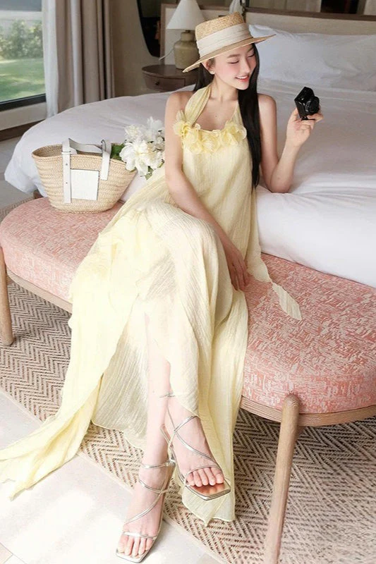 Halter Elegant Slim 3D Floral Maxi Dress - Image 7