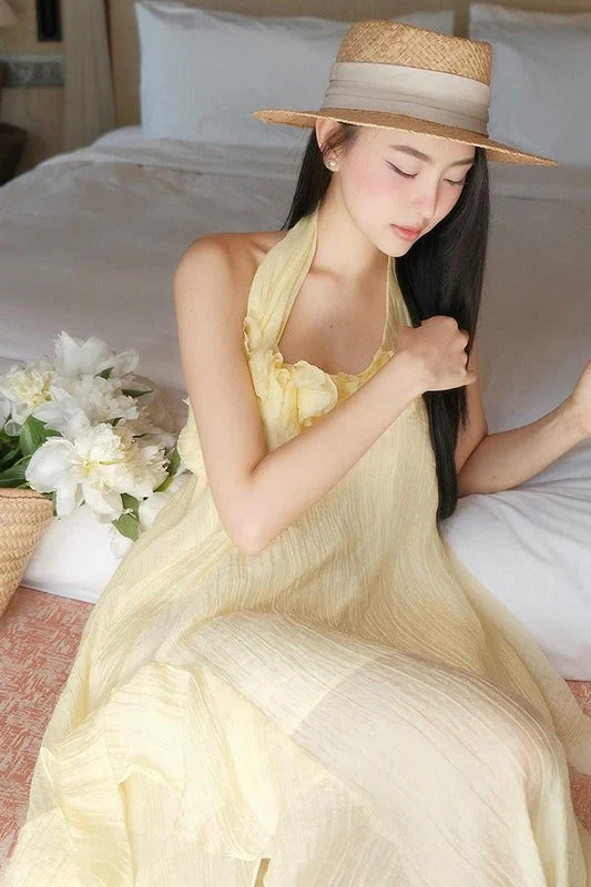 Halter Elegant Slim 3D Floral Maxi Dress - Image 9