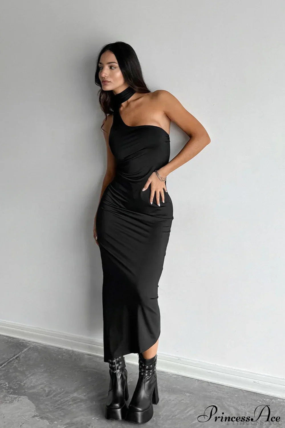 Halter Ruched Bodycon Elegant Maxi Dress - Image 3
