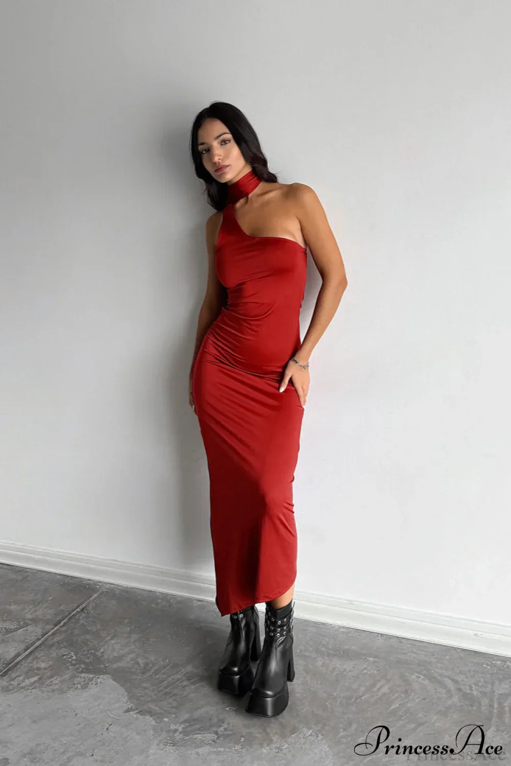 Halter Ruched Bodycon Elegant Maxi Dress - Image 4