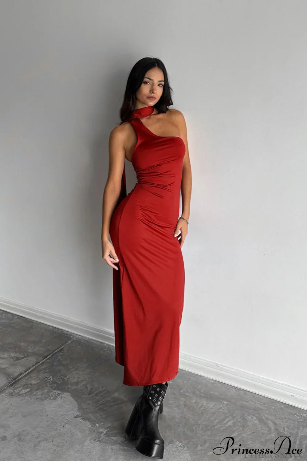 Halter Ruched Bodycon Elegant Maxi Dress - Image 5